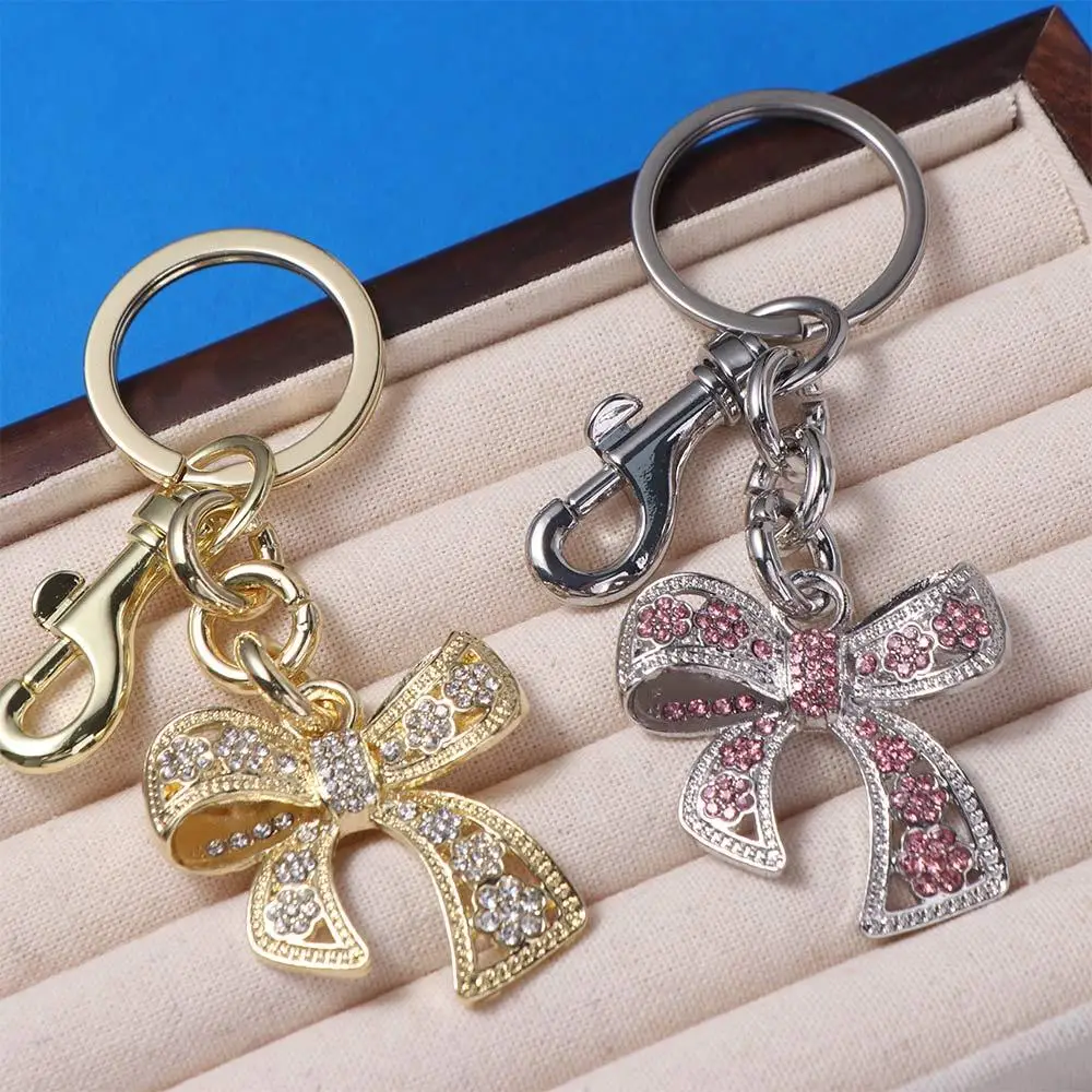 

Alloy Rhinestone Bowknot Keychains Backpack Hanging Jewelry Sparkling Bow Bag Charm Phone Chain Handmade Bow Car Keyrings