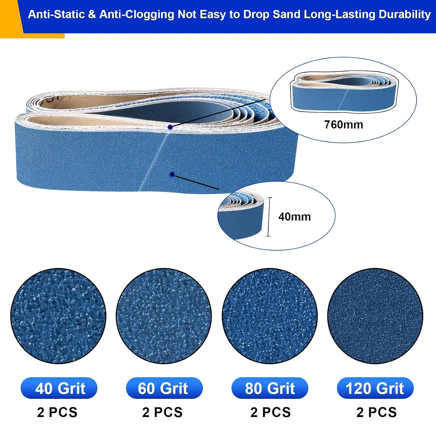 8 Pcs Sanding Belts 40 X 760 mm, Grits 40/60/80/120 Zirconium Corundum Sander Belt for Sander