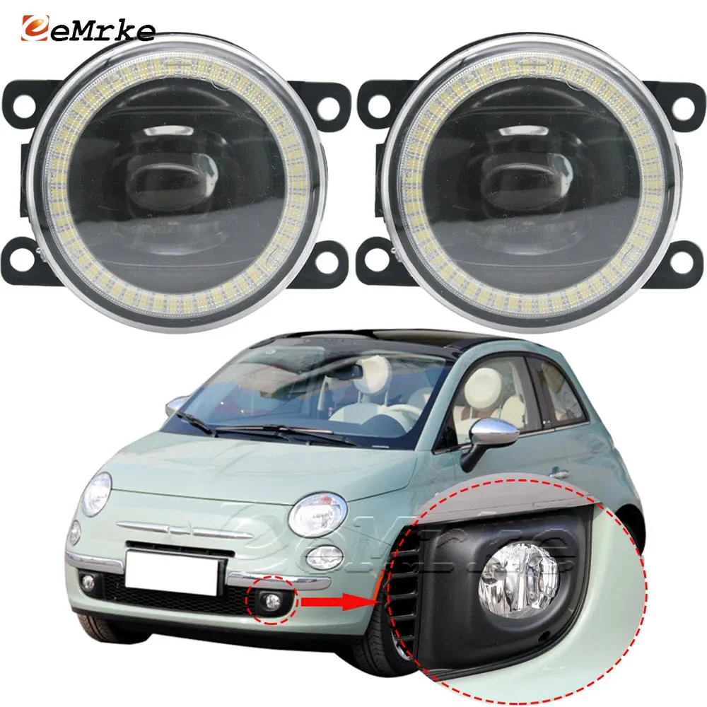 Led Angel Eye Daytime Running Lights for Fiat 500 Sport 312 2012-2015 (Not all) Fog Light Lamp Cut-Line Lens Replace 5182426AA