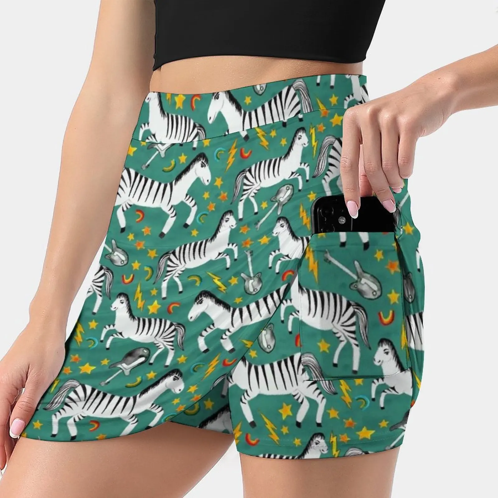 

Rockin Rainbow Zebras On Green Skirts Woman Fashion 2022 Pant Skirt Mini Skirts Office Short Skirt Zebra Rainbow Watercolor