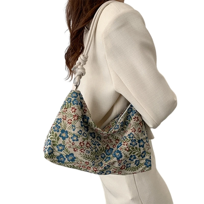 Women Fashion Zippered Shoulder Handbag Ethnic Flower Crossbody Underarm Bag