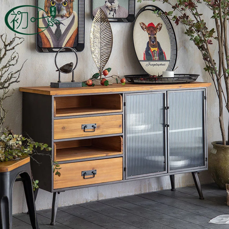 European vintage dining room sideboard, loft iron wrought living room sofa sideboard, homestay distressed personalized entryway