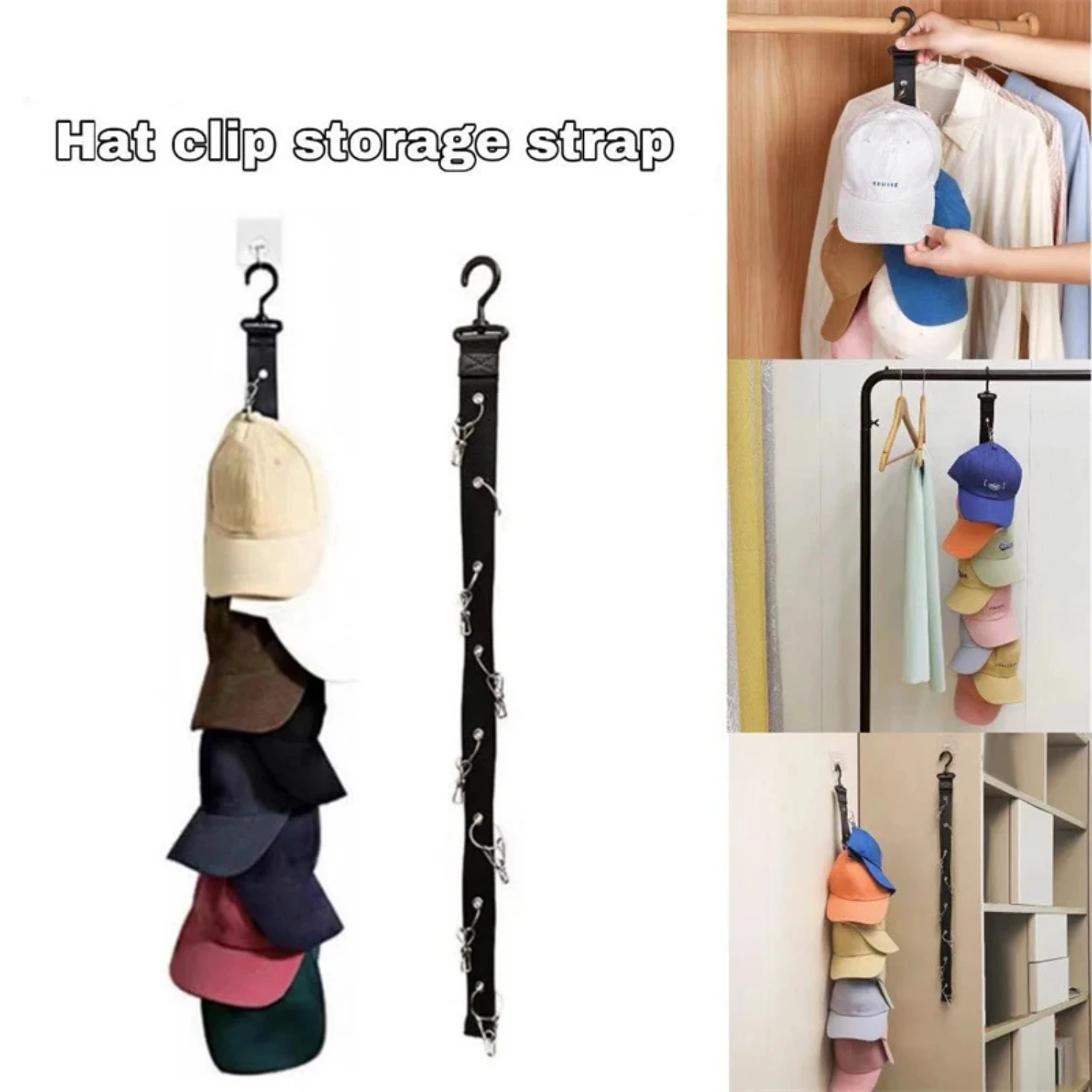 Strong Organizer for Baseball Hats with Eight Clips to Hold on Wall or Door in Closet- Heavy Duty Hanger