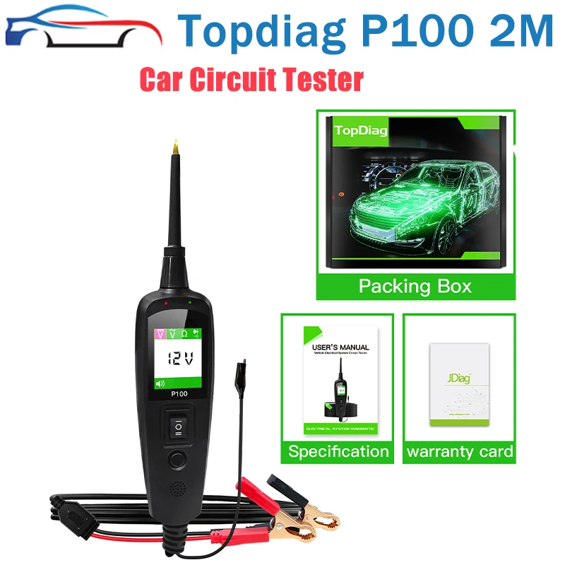 Jdiag P100 10M 2m Automotive Car Circuit Tester Power Circuit Probe Kit 12-24V Car Voltage/Resistant Tester Auto Diagnostic Tool