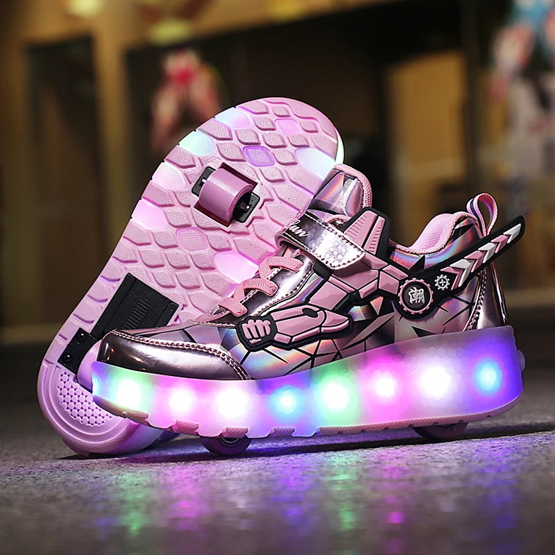 

Girl's LED Speed Inline Skate Sneakers Shoe With 2 Wheels Detachable Cool Children Powerslide Racing Roller Skates Gift For Kids