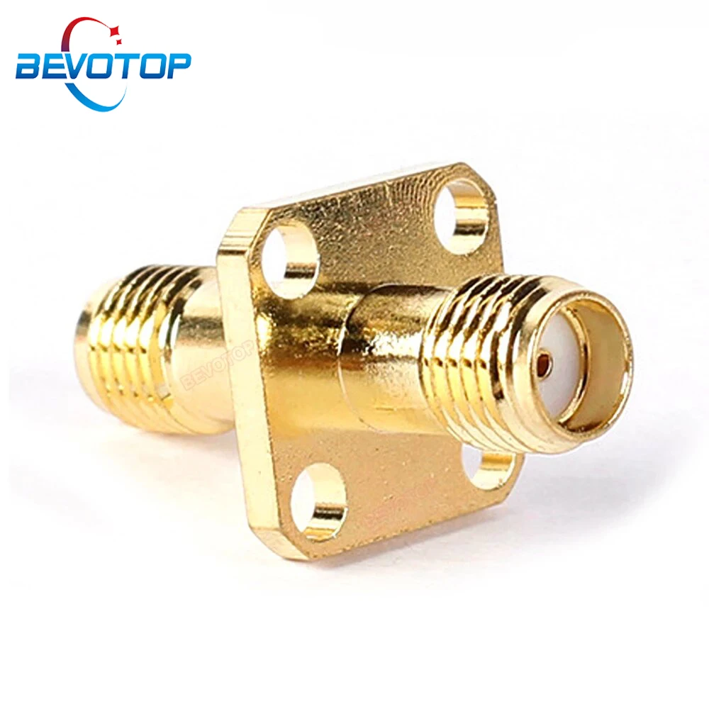 BEVOTOP 2PCS/Lot SMA Female to SMA Female Adapter 4-Hole Sqaure Flange Panel Mount RF Coaxial SMA  Adapter 50 Ohm