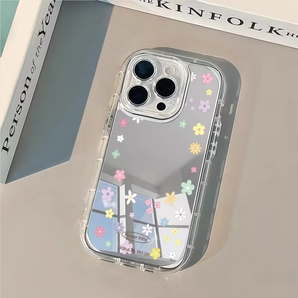 Pastel Hearts Silver Makeup Mirror Phone Case For iPhone 18 17 16 15 14 13 12 11 Pro Max XR XS 7 8 PLUS 17air Shockproof Cover - view 5