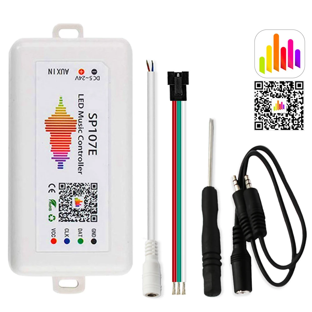 SP107E Bluetooth Music Controller DC5-24V Max Control 960 Pixels For WS2812B WS2811 SK6812 WS2813 WS2815 Led Lights Strip