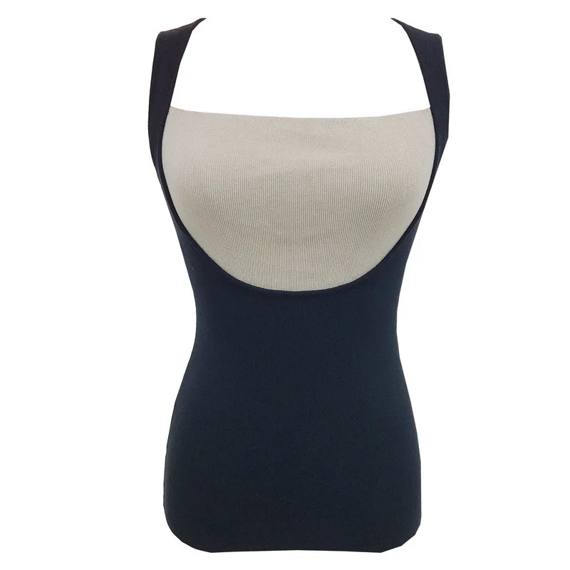 7752 Sommer neuer französischer Stil Pure Desire Farbblock quadratischer Ausschnitt gefälschtes zweiteiliges trägerloses schlankes gestricktes Tanktop