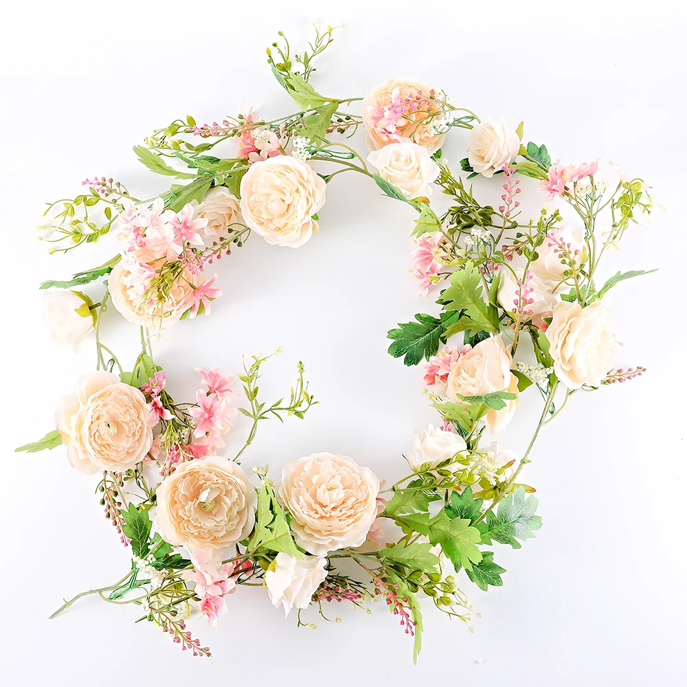 

2pc Artificial Rose Peony Flowers Vine Hanging Garland for Home Wedding Party Garden Arch Decor Table Center Decoration Wreath