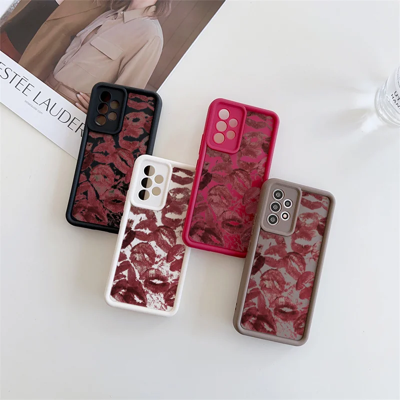 Custodia con stampa labbra rosse per Samsung Galaxy M54 F06 M16 M15 M34 M23 M31 M51 A22 M30S M20 M11 A31 A51 A71 A70 A50 A30 A13 A12 A03 A73