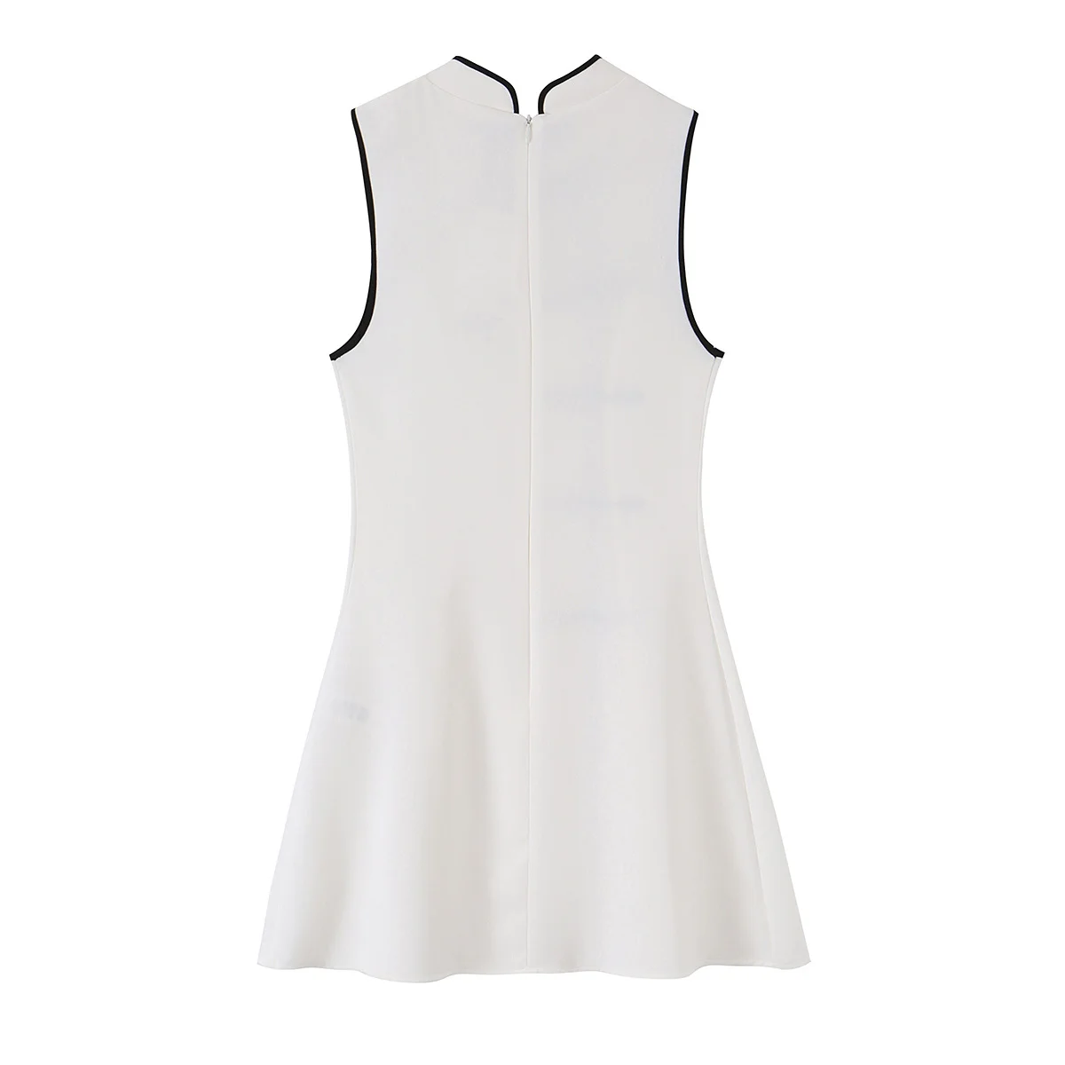 2026 Summer Women's Elegant Sleeveless Qipao-style White Mini Dress Lady Vintage A-line Modern Cheongsam Contrast Piping Robe