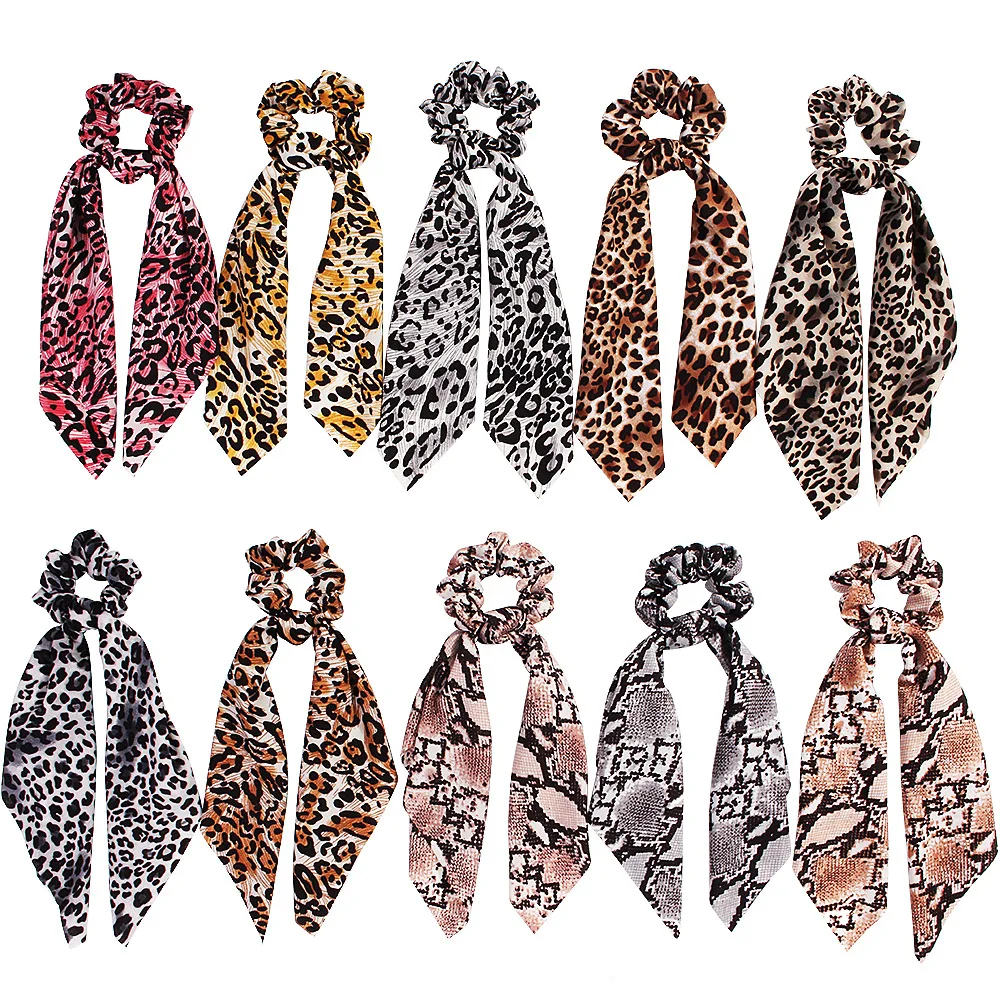 

New Fashion Leopard Print Scrunchie Women Hair Scarf Elastic Hairband Bow Hair Rubber Ropes Girls Hair Ties Accessories