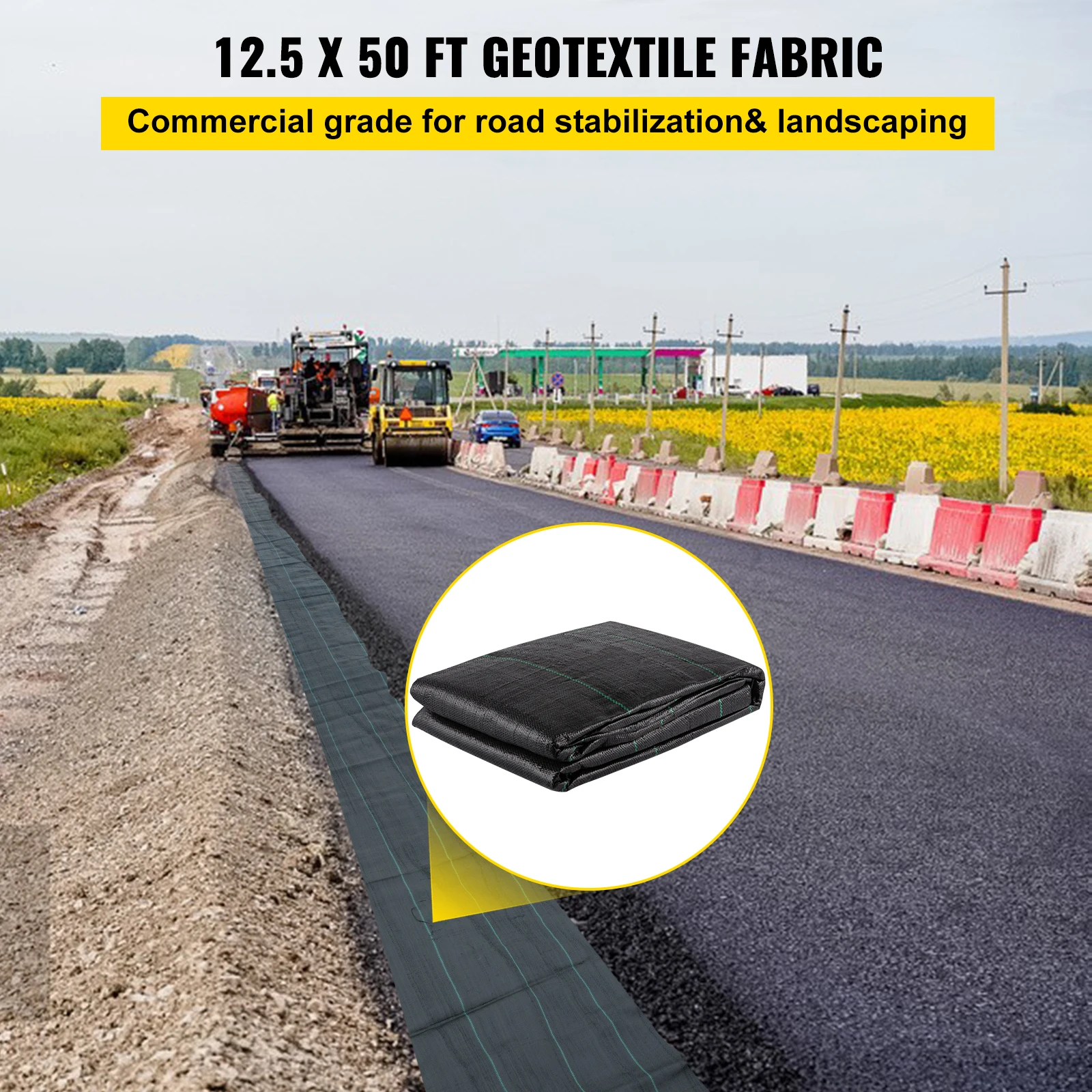 VEVOR Geotextile Fabric Weed Barrier Woven PP Driveway Drain Cloth Heavy Duty Underlayment for Soil Stabilization Landscaping