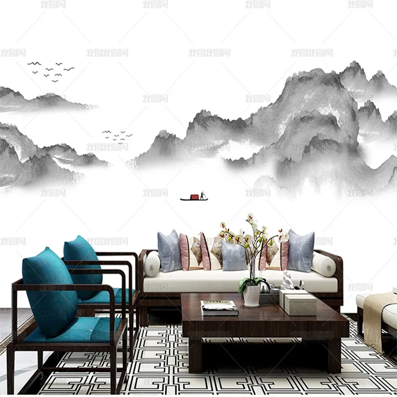 

3D китайские чернила пейзажная живопись декоративная живопись обои гостиная ТВ диван фон стена спальня фреска