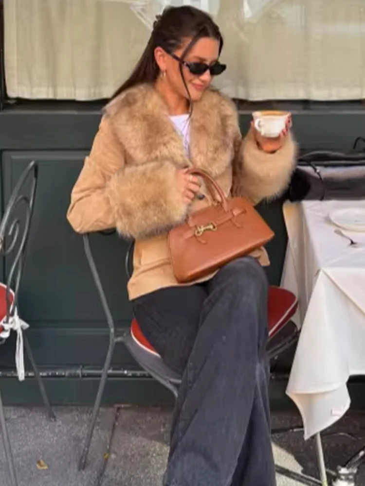 

Women's New Stylish Faux Fur Jacket Women Solid Lapel Long Sleeve Button Pocket Female Coat Autumn Winter Casual Lady Outwear