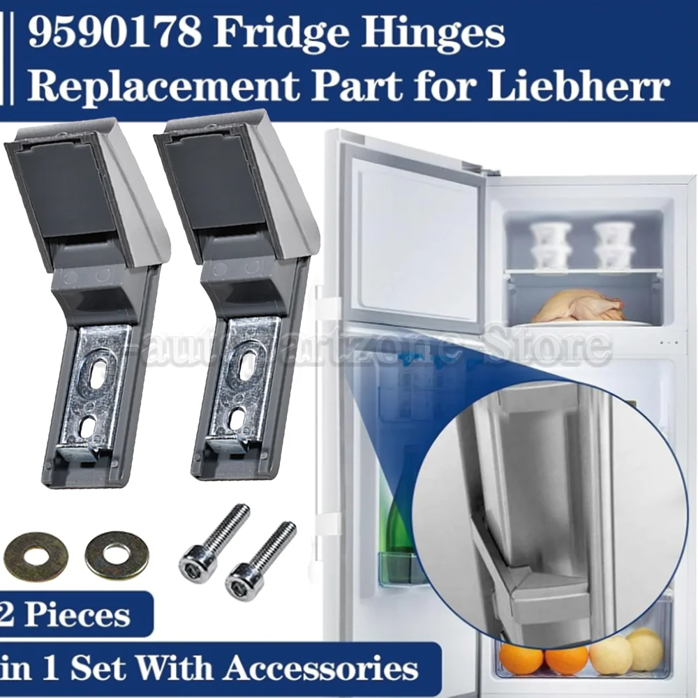 Door Hinge for LIEBHERR Fridge Freezer Refrigerator Pair Hinges + Fixings Silver 9590178 03-JRI-857