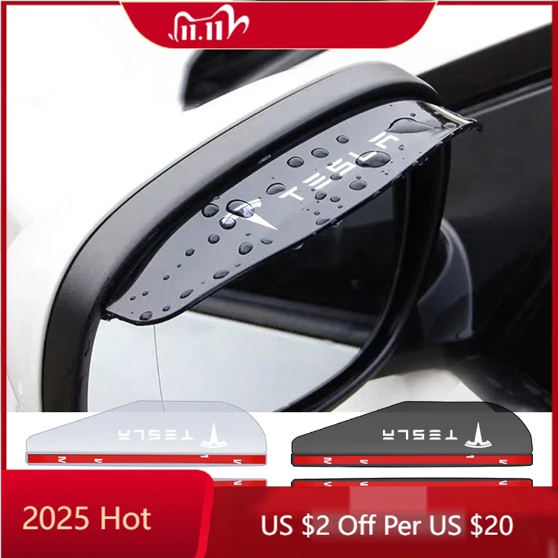 

Car Sticker 2PCS Transparent Car Rearview Mirror Rain Eyebrow Visor Cover For Tesla Model 3 Y S X Cybertruck Juguete Roadster Co