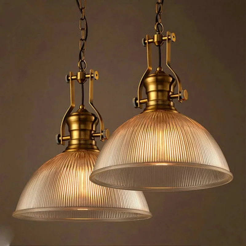 Hotel Restaurant Lounge Office Bar Dinning Room Creative Lighting Retro Ribbed Glass Pendant Light Industrial Suspension Lamp