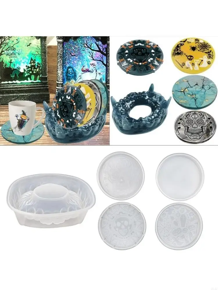 91AF 5Pieces/set Resin Molds Cup Mat Epoxy Mold Fangs Holder Mold DIY Art