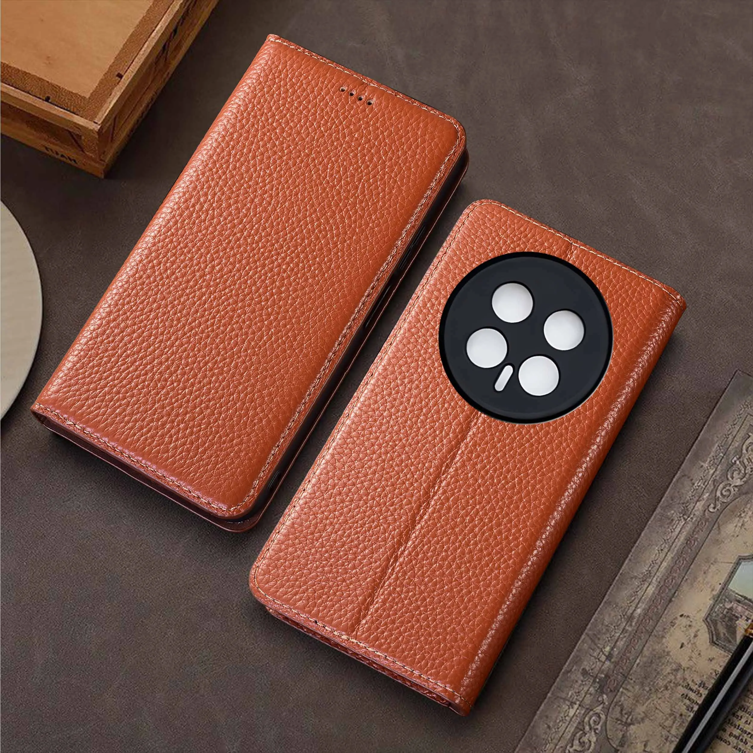 حافظة هاتف من الجلد الطبيعي لهاتف Honor Magic 5 6 7 8 Pro Lite نمط ليتشي كبير من حافظة جلد البقر المقاومة للخدش #1