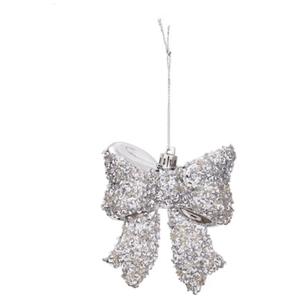 Glitter Sequin Christmas Bow Hanging Ornament Sparkling Decorative Christmas Tree Bow Pendant Electroplated Shiny Bow Pendant