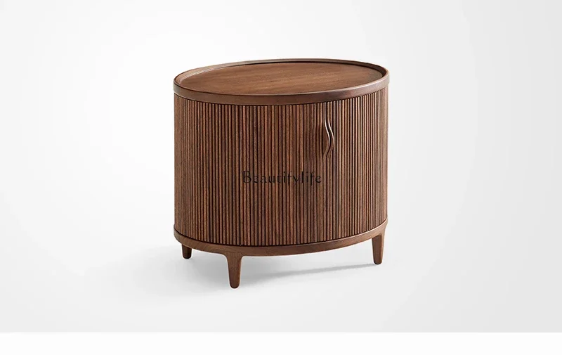 13Black walnut rolling shutter door solid wood bedside table bedroom locker