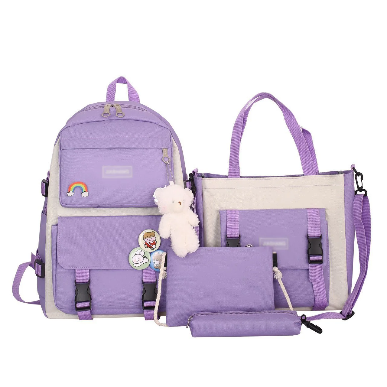 Four-piece Student Bag Female Primary Middle High School Backpacks College Students Canvas Bag BG145