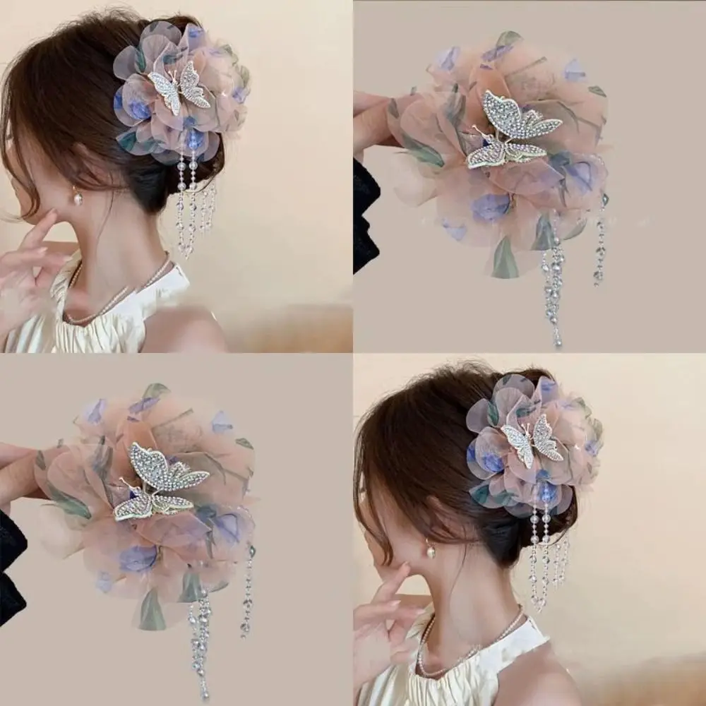 

Elegant Flower Butterfly Hairgrips Mesh Plastic Grasping Clip Tassel Hair Claw Girl