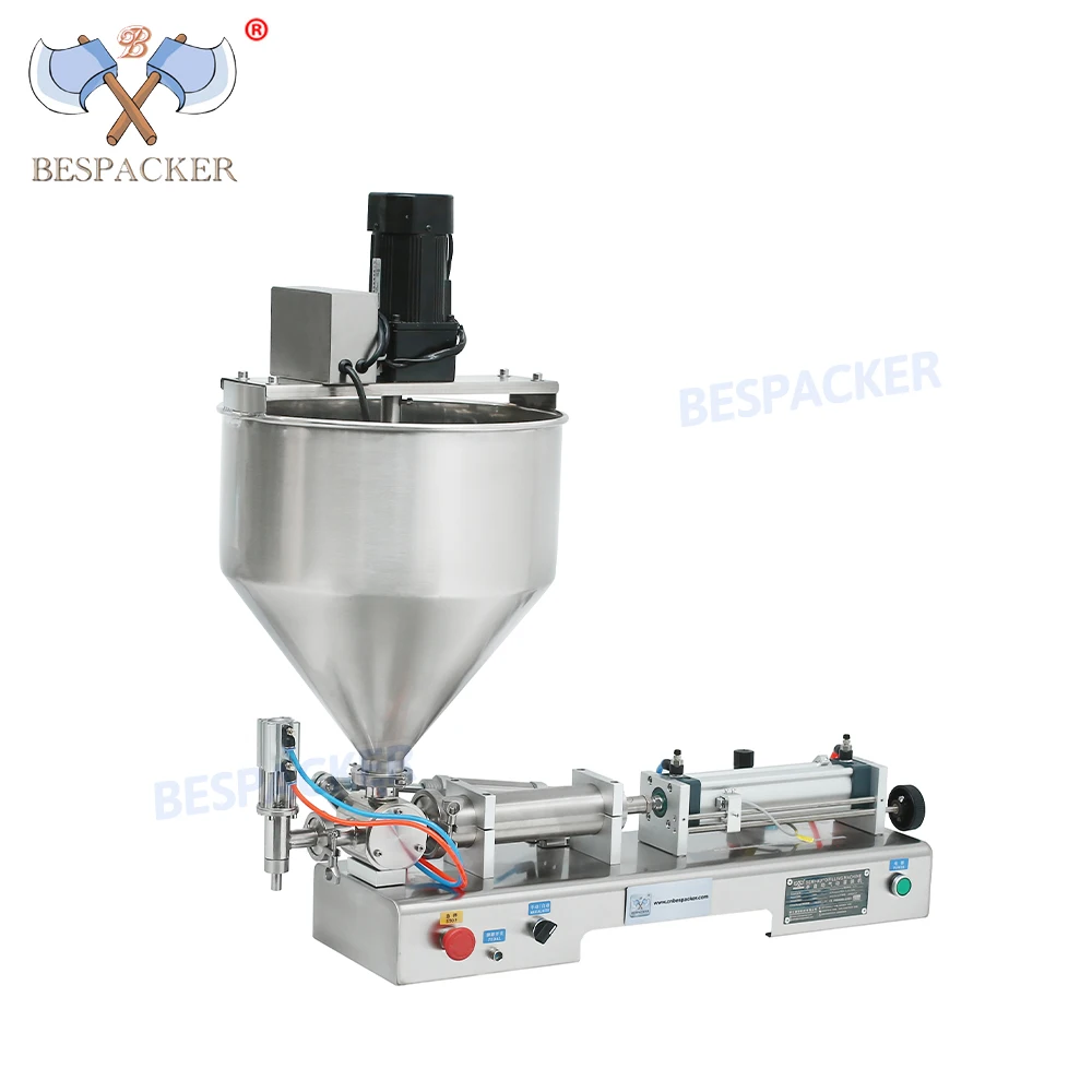 Bespacker G1WTD-1000M Semi-Auto Pneumatic Liquid Paste Sesame Bath Foam Face Cream Filling Machine Hopper With Mixer