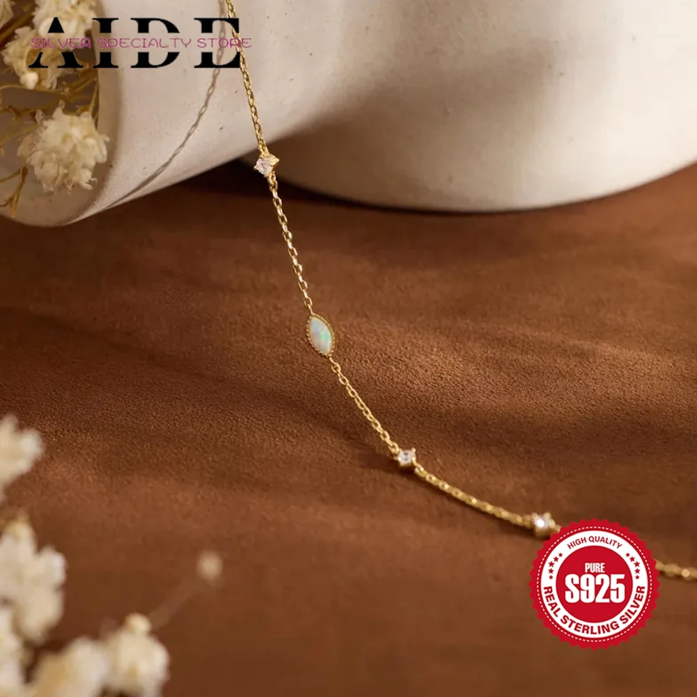 

AIDE 925 Sterling Silver Classic Bracelet Single Horse Eyes Opal For Women Elegant Luxury Valentine's Day Anniversary Gifts