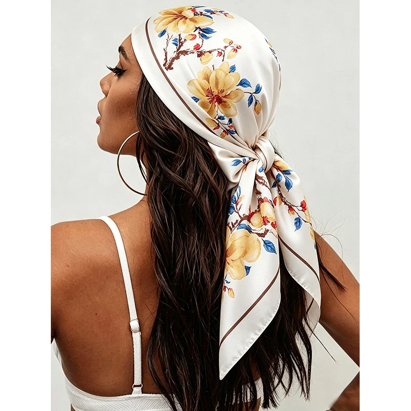 ผ้าพันคอไหมเทียมลายดอกไม้ขนาด - Silk Neck Scarf บทวิจารณ์และราคา