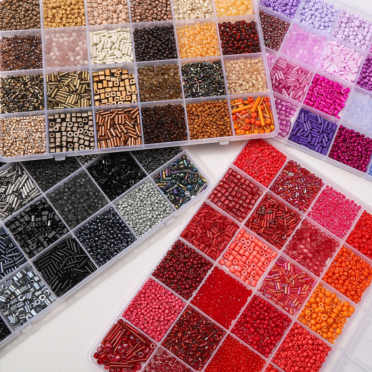 4300pcs 24-Grid Multi-Size Glass Seed Rice Beads Set for DIY Bracelet Necklace Earrings Jewelry Making Beading Supplies view 3