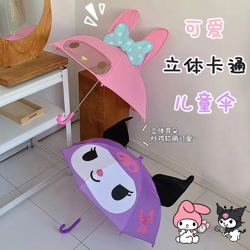 Small Long Handle Hello Kitty Umbrella Melody Child School Cartoon Light Melody Rain Life Daily Supplies Rainshade Festival Gift