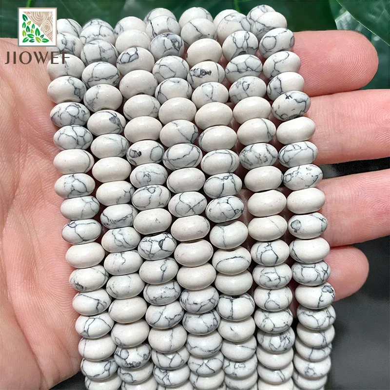 Natural Stone White Turquoises Rondelle Beads Loose Spacer Beads DIY Bracelets Earrings for Jewelry Making 15'' Strands 8mm