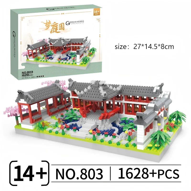 OUZEY bloques de construcción de jardín clásico chino Suzhou, rompecabezas 3D templo lago patio arquitectura modelo coleccionable decoración del hogar