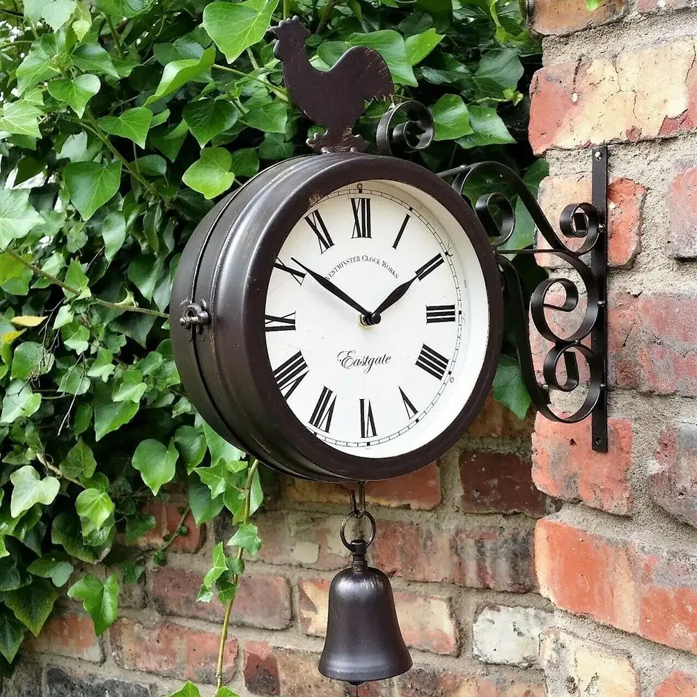 

Classical Outdoor Wrought Iron Garden Clock Double-Sided Creative Fashion Wall Metal Wall Clock Chicken Bell Shape Wall Clock