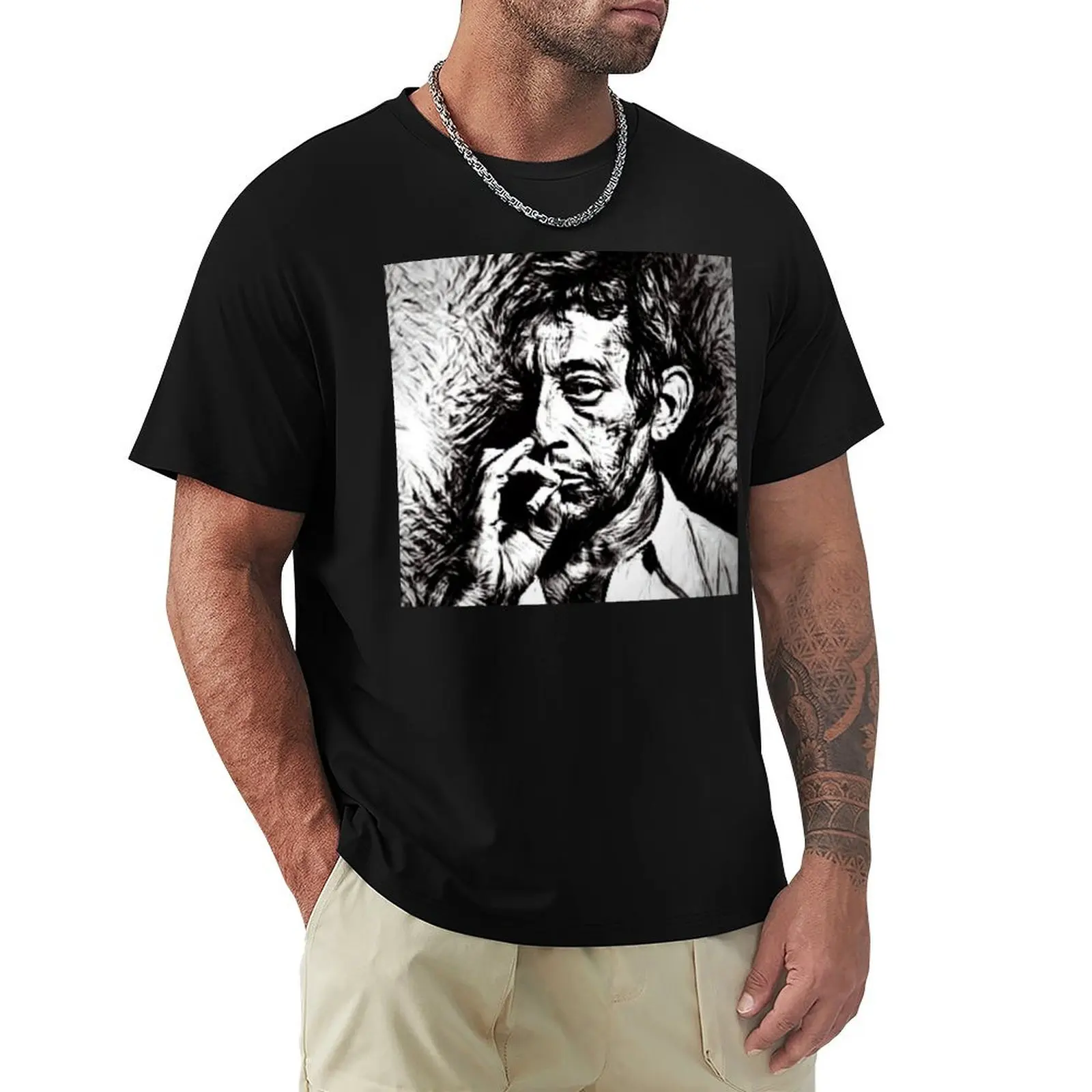 

Serge Gainsbourg blacks ne white drawing T-Shirt animal prinfor boys funny meme t-shirts mens fashion