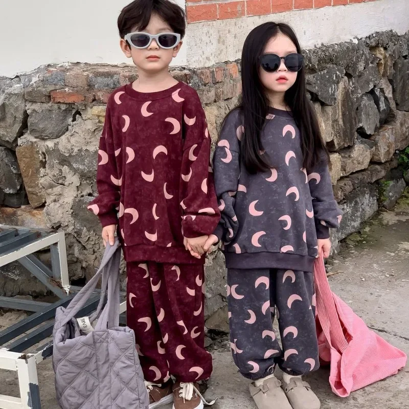 

Children Set 2023 Spring Autumn Boys and Girls Korean Full Print Casual Long Sleeve Hoodie and Pants Two-piece Set