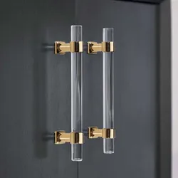 Acrylic Long Cabinet Door Handle Modern Minimalist Golden Transparent Crystal Cabinet Drawer Wardrobe Light Luxury Door Handles