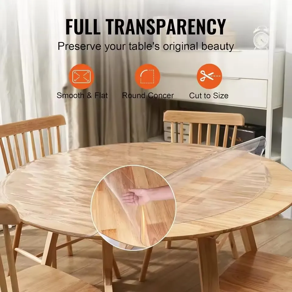 Round PVC Tablecloth ransparent Clear Desk Cover Waterproof Oilproof Table Protector Soft Glass Kitchen Dining Room Placemat
