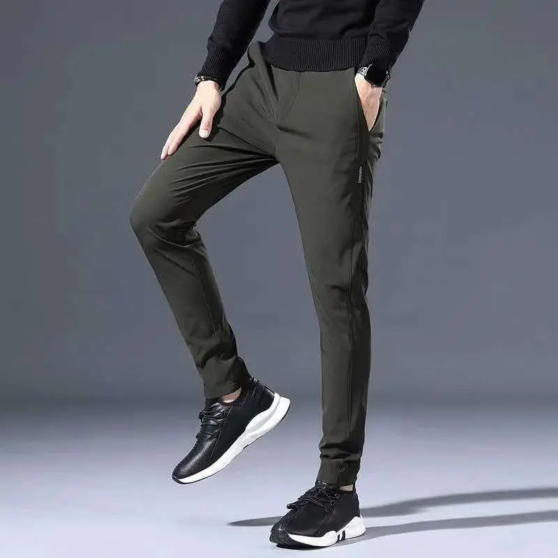 2026 الصيف رقيقة الرجال سليم صالح سراويل تقليدية الكورية نمط لينة تنفس مطاطا الأعمال موضة سراويل طويلة غير رسمية الذكور