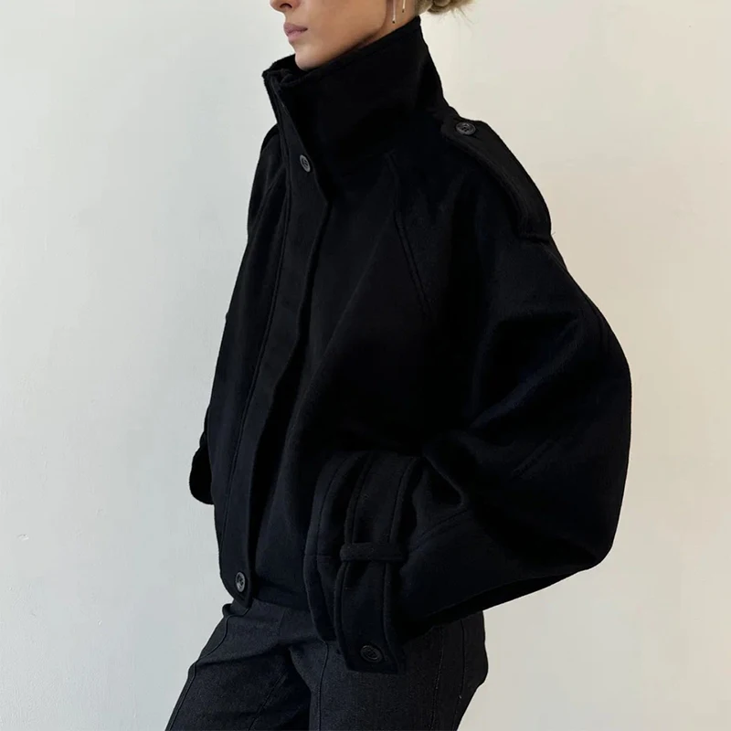 Elegante Wolljacke mit Stehkragen für Damen, Lose Passform, Lange Ärmel, Einreihig, mit Reißverschluss, Damenjacke, Herbst-Winter-Oberbekleidung 2026 – Detail 18