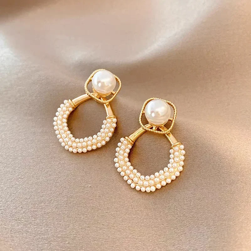 Hollow Rhombus Square Imitation Pearl Geometry Dangle Earring for Women Personality Simple Lozenge Jewelry Christmas Gift