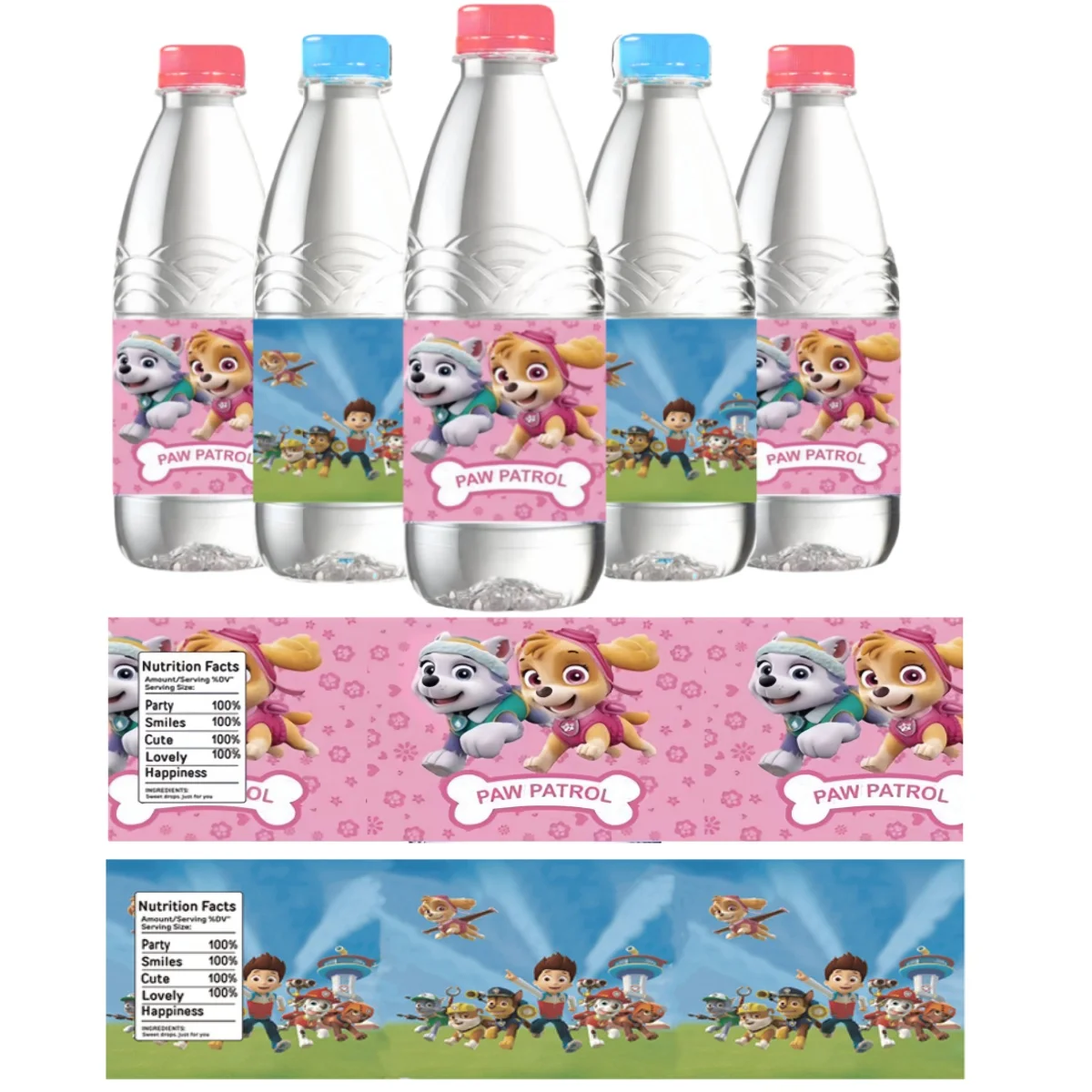 10/20/30PCS Paw Patrol Water Bottle Label Birthday Decoration Dog Waterproof Sticker Kids Girls Boys Party Supplies Gifts Toys