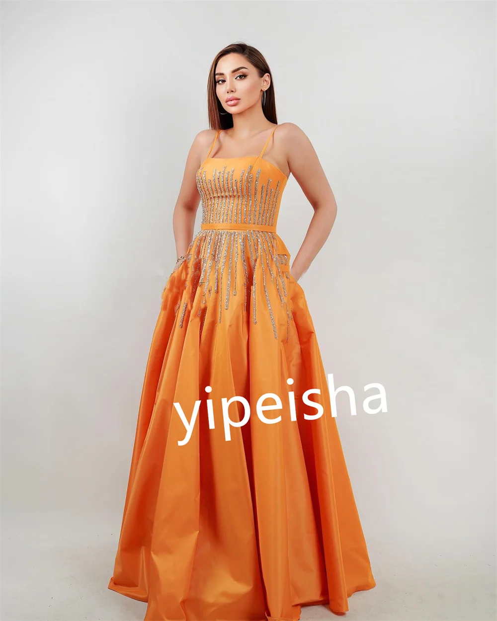 Jersey drappeggiato perline Cocktail Party Ball Gown Spaghetti Strap occasioni su misura abiti lunghi