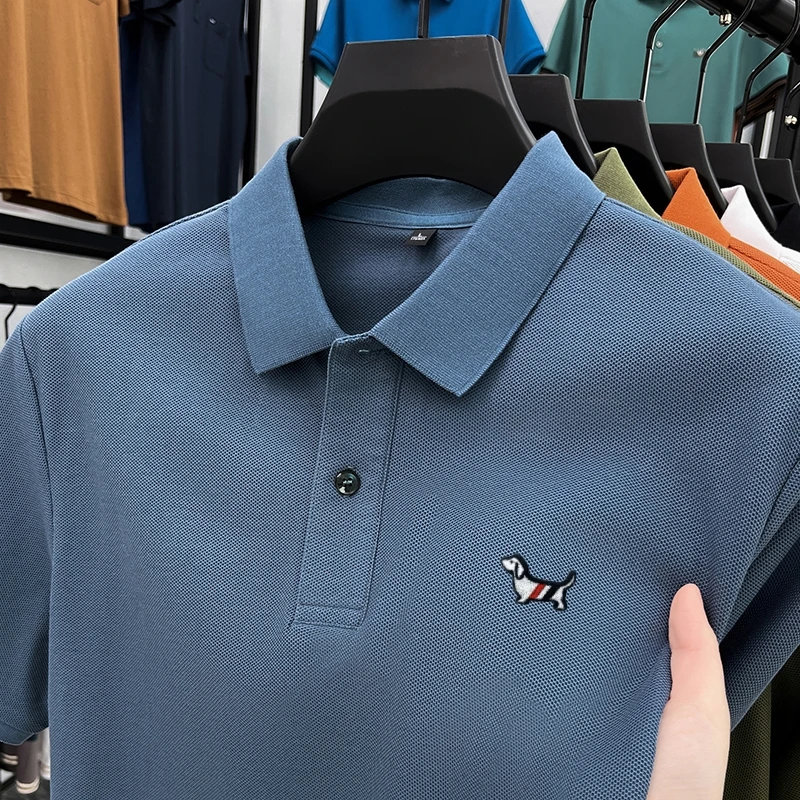 New Luxury Brand Men's Polo Shirt Lapel Dog Embroidered Short Sleeve Summer 100Cotton T-shirt Fashion Casual Breathable Menswear