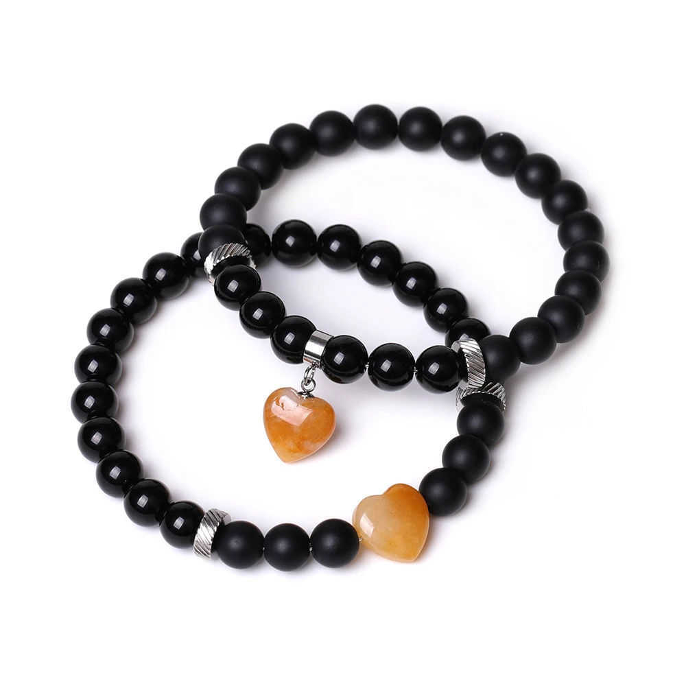 Natural Stone Love Jewelry Tiger Eye Beaded Elastic Set Couples Distance Yoga Heart Bracelet for Men Women