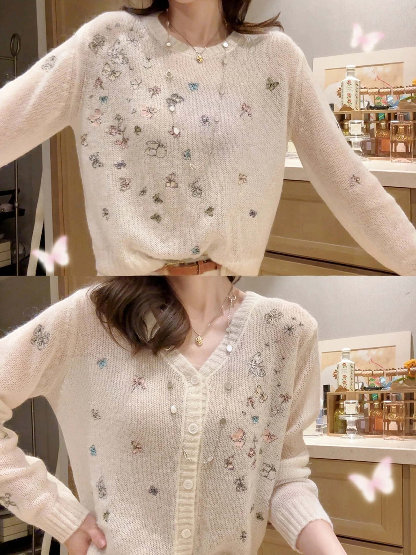 Autumn Early Loose Feeling  Embroidery Knitwear Women's Casual Style Long Sleeve Soft Comfortable round Neck Top