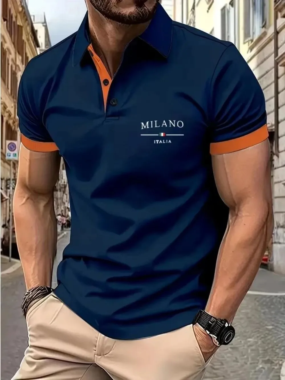 Camiseta polo de manga corta para hombre, estilo minimalista, con estampado italiano, cómoda, transpirable, informal, para verano.